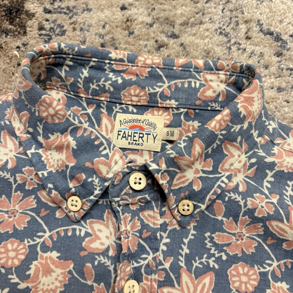Faherty Shirt Mens Small Floral Button Up Hemp Tencel Short Sleeve Beach - Picture 1 of 7